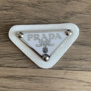 Vintage PRADA bright white & silver classic triangle logo charm